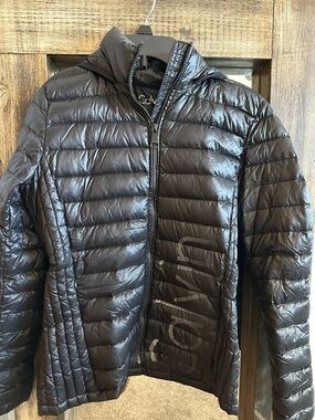 Calvin Klein Black Packable Down Puffer Jacket XS Lightweight Hooded Coat
